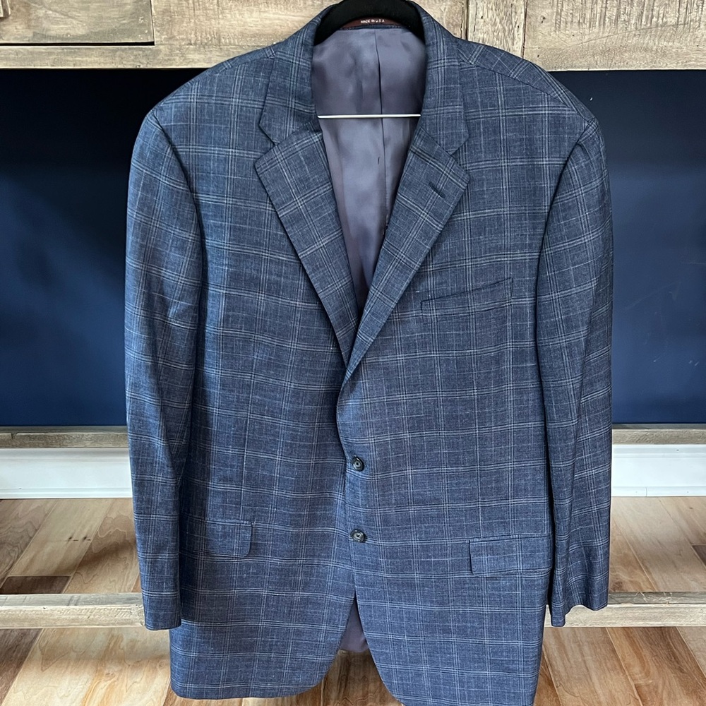 Hickey Freeman Blue Sport Coat with Windowpane Pattern